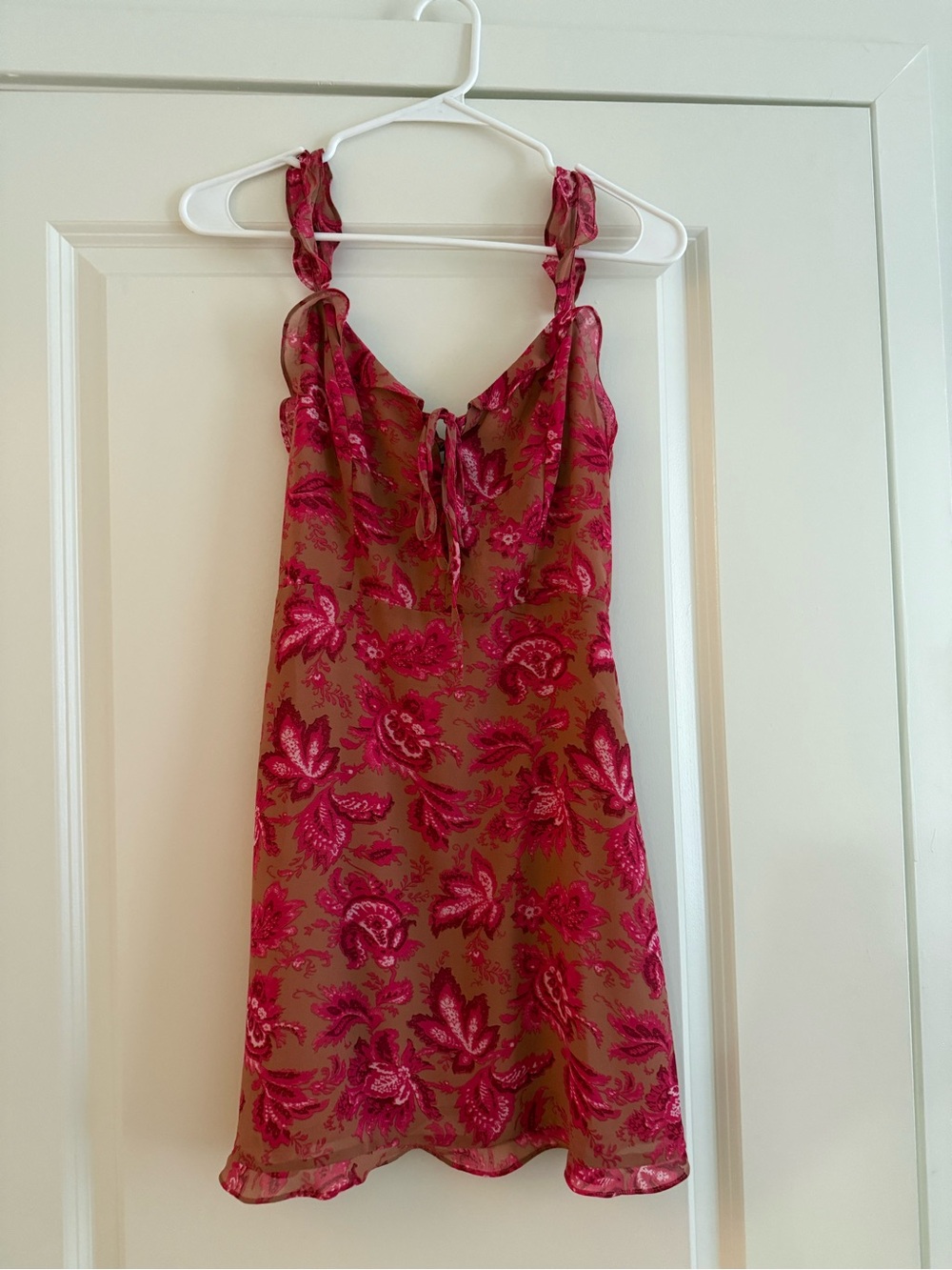 White Fox Boutique Pink Floral Mini Dress on Tan Base